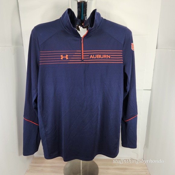 UNDER ARMOUR Auburn Tigers Heat Gear Navy Blue 1/4 Zip Pullover Men's Size Large - Picture 1 of 6